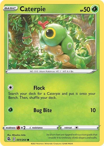 Pokémon card: Caterpie 001/264 from Fusion Strike (Common), Grass type, front of card