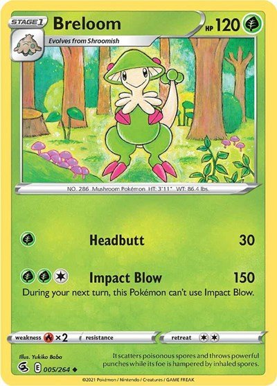 Pokémon card: Breloom 005/264 from Fusion Strike (Uncommon), Grass type, front of card