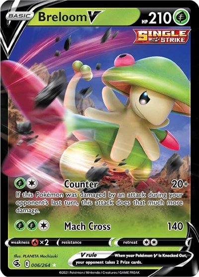 Pokémon card: Breloom V 006/264 from Fusion Strike (Ultra Rare), Grass type, front of card