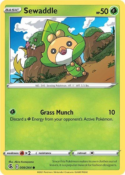 Pokémon card: Sewaddle 009/264 from Fusion Strike (Common), Grass type, front of card