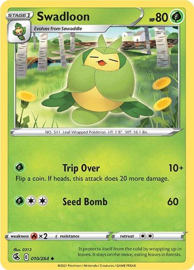Pokémon card: Swadloon 010/264 from Fusion Strike (Uncommon), Grass type, front of card