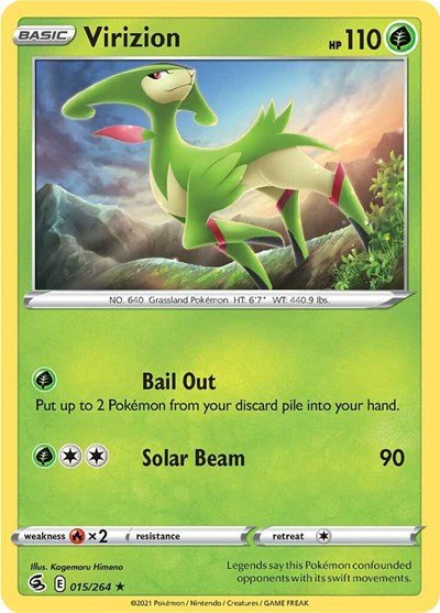 Pokémon card: Virizion 015/264 from Fusion Strike (Rare), Grass type, front of card