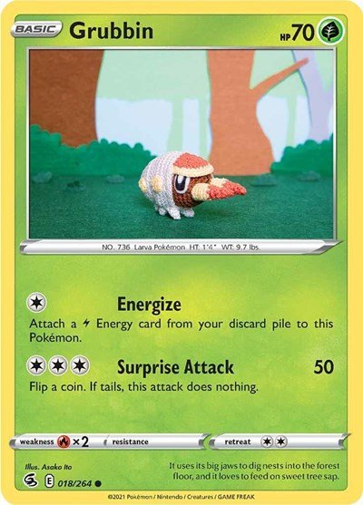 Pokémon card: Grubbin 018/264 from Fusion Strike (Common), Grass type, front of card