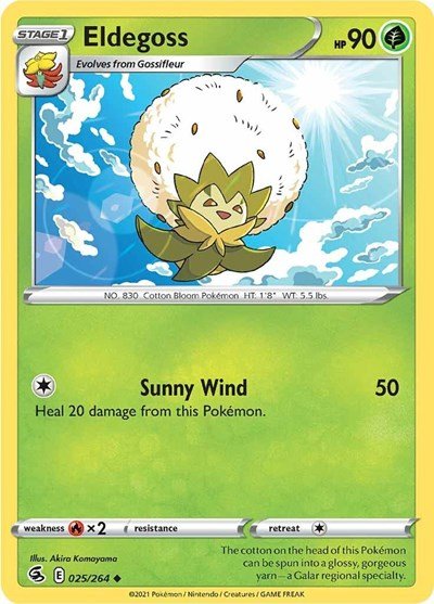 Pokémon card: Eldegoss 025/264 from Fusion Strike (Uncommon), Grass type, front of card