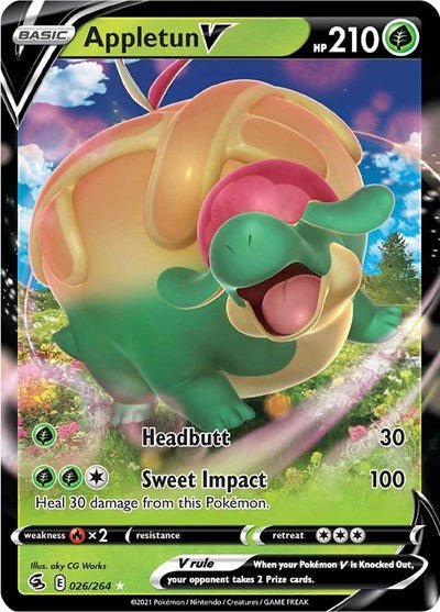 Pokémon card: Appletun V 026/264 from Fusion Strike (Ultra Rare), Grass type, front of card