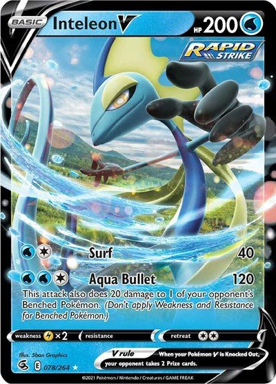 Pokémon card: Inteleon V 078/264 from Fusion Strike (Ultra Rare), Water type, front of card