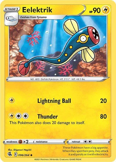 Pokémon card: Eelektrik 096/264 from Fusion Strike (Uncommon), Lightning type, front of card