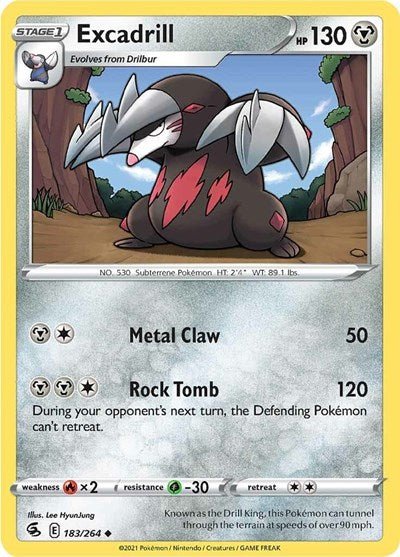 Pokémon card: Excadrill 183/264 from Fusion Strike (Uncommon), Metal type, front of card