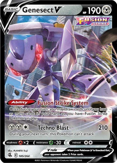 Pokémon card: Genesect V 185/264 from Fusion Strike (Ultra Rare), Metal type, front of card