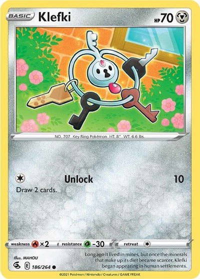Pokémon card: Klefki 186/264 from Fusion Strike (Common), Metal type, front of card