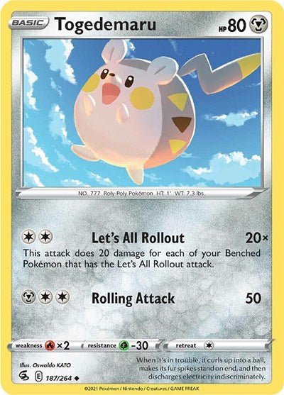 Pokémon card: Togedemaru 187/264 from Fusion Strike (Uncommon), Metal type, front of card