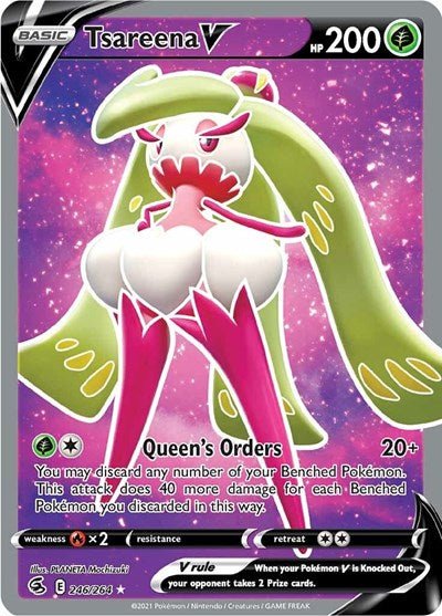 Pokémon card: Tsareena V (Full Art) 246/264 from Fusion Strike (Ultra Rare), Grass type, front of card