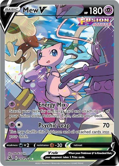 Pokémon card: Mew V (Alternate Full Art) 251/264 from Fusion Strike (Ultra Rare), Psychic type, front of card