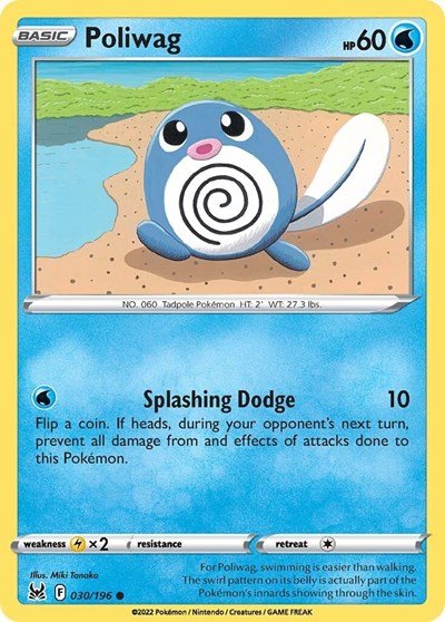 Pokémon card: Poliwag 030/196 from Lost Origin (Common), Water type, front of card