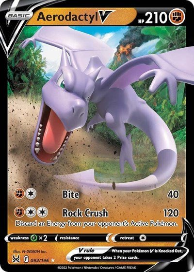 Pokémon card: Aerodactyl V 092/196 from Lost Origin (Ultra Rare), Fighting type, front of card
