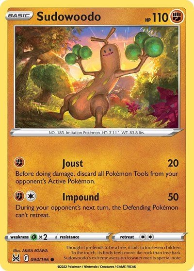 Pokémon card: Sudowoodo 094/196 from Lost Origin (Common), Fighting type, front of card