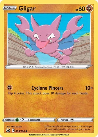 Pokémon card: Gligar 095/196 from Lost Origin (Common), Fighting type, front of card