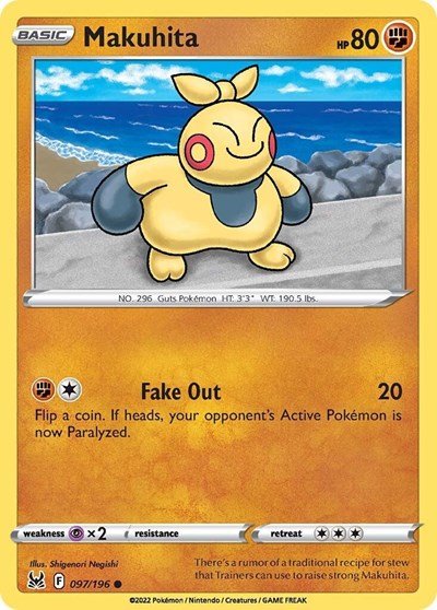 Pokémon card: Makuhita 097/196 from Lost Origin (Common), Fighting type, front of card