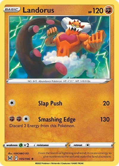 Pokémon card: Landorus 105/196 from Lost Origin (Rare), Fighting type, front of card