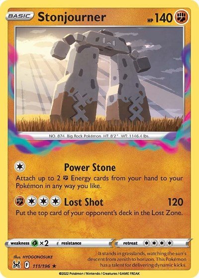 Pokémon card: Stonjourner 111/196 from Lost Origin (Rare), Fighting type, front of card
