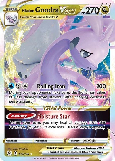 Pokémon card: Hisuian Goodra VSTAR 136/196 from Lost Origin (Ultra Rare), Dragon type, front of card