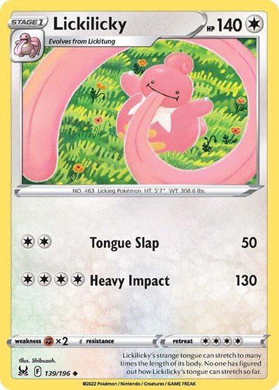 Pokémon card: Lickilicky 139/196 from Lost Origin (Uncommon), Colorless type, front of card