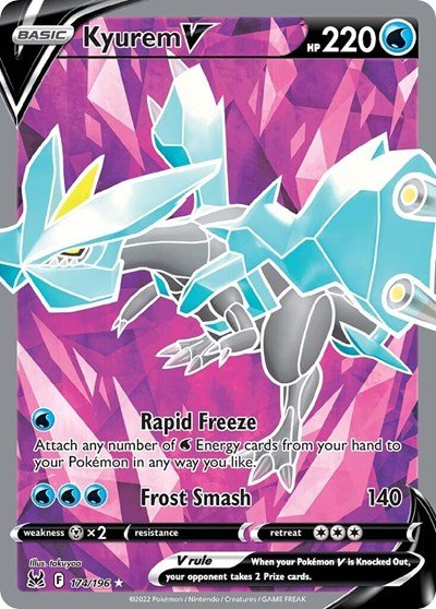 Pokémon card: Kyurem V (Full Art) 174/196 from Lost Origin (Ultra Rare), Water type, front of card