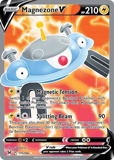 Pokémon card: Magnezone V (Full Art) 175/196 from Lost Origin (Ultra Rare), Lightning type, front of card