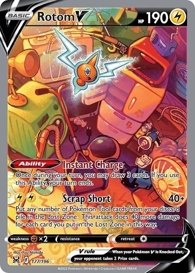 Pokémon card: Rotom V (Alternate Full Art) 177/196 from Lost Origin (Ultra Rare), Lightning type, front of card