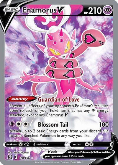 Pokémon card: Enamorus V (Full Art) 178/196 from Lost Origin (Ultra Rare), Psychic type, front of card