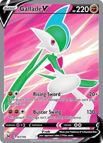 Pokémon card: Gallade V (Full Art) 181/196 from Lost Origin (Ultra Rare), Fighting type, front of card