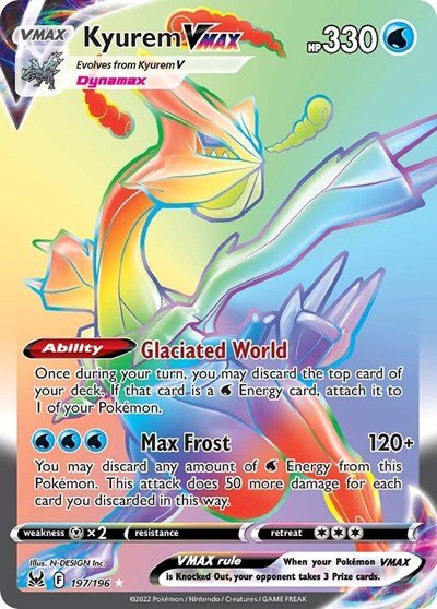Pokémon card: Kyurem VMAX 197/196 from Lost Origin (Secret Rare), Water type, front of card