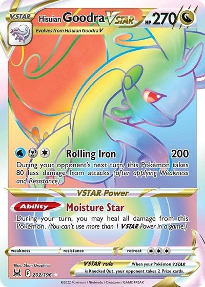 Pokémon card: Hisuian Goodra VSTAR 202/196 from Lost Origin (Secret Rare), Dragon type, front of card