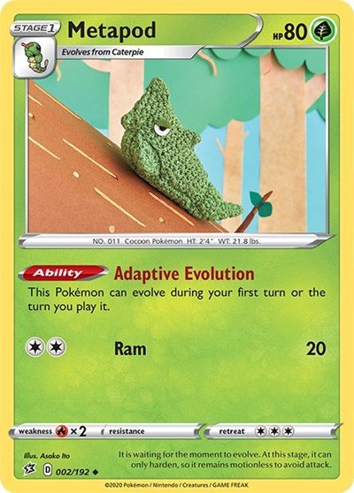 Pokémon card: Metapod 002/192 from Rebel Clash (Uncommon), Grass type, front of card