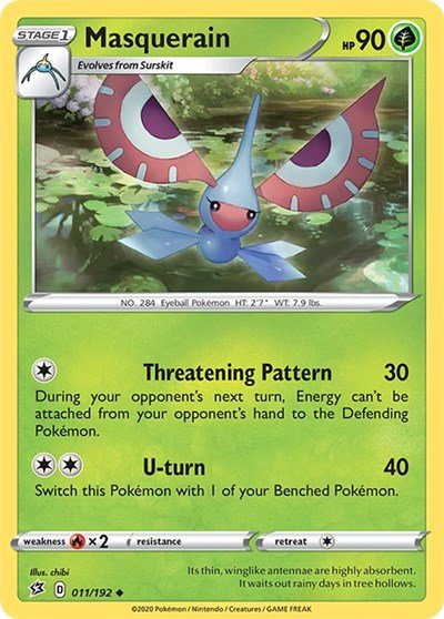 Pokémon card: Masquerain 011/192 from Rebel Clash (Uncommon), Grass type, front of card