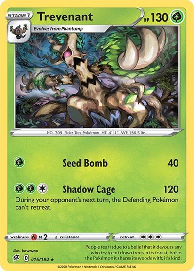 Pokémon card: Trevenant 015/192 from Rebel Clash (Rare), Grass type, front of card