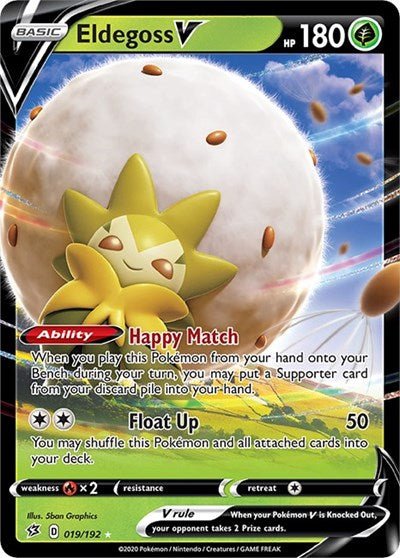 Pokémon card: Eldegoss V 019/192 from Rebel Clash (Ultra Rare), Grass type, front of card