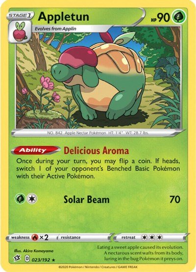 Pokémon card: Appletun 023/192 from Rebel Clash (Holo Rare), Grass type, front of card