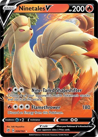 Pokémon card: Ninetales V 026/192 from Rebel Clash (Ultra Rare), Fire type, front of card