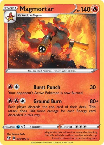 Pokémon card: Magmortar 030/192 from Rebel Clash (Rare), Fire type, front of card