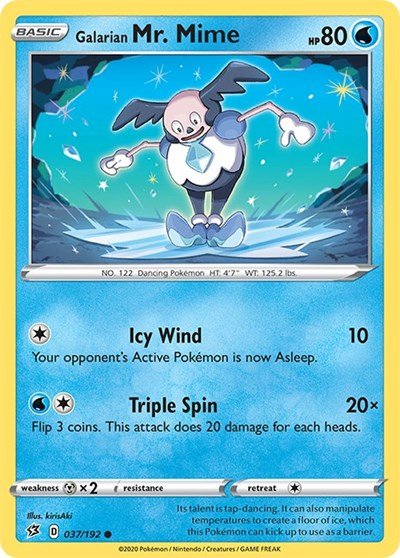 Pokémon card: Galarian Mr. Mime 037/192 from Rebel Clash (Common), Water type, front of card