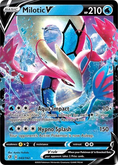 Pokémon card: Milotic V 043/192 from Rebel Clash (Ultra Rare), Water type, front of card