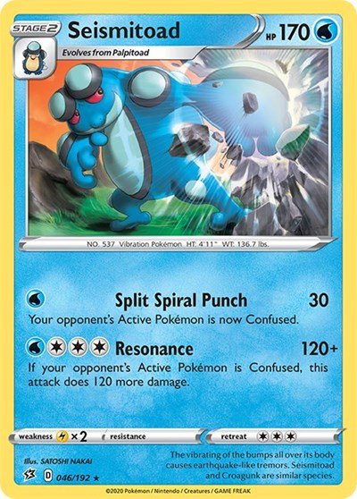 Pokémon card: Seismitoad 046/192 from Rebel Clash (Rare), Water type, front of card