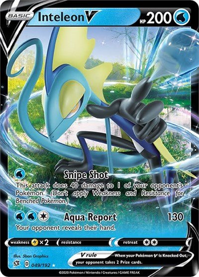 Pokémon card: Inteleon V 049/192 from Rebel Clash (Ultra Rare), Water type, front of card