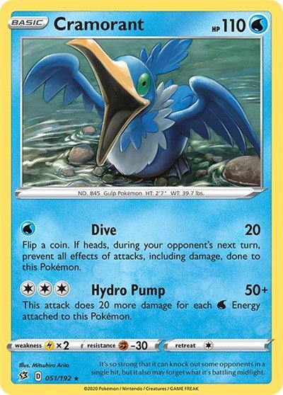 Pokémon card: Cramorant 051/192 from Rebel Clash (Rare), Water type, front of card