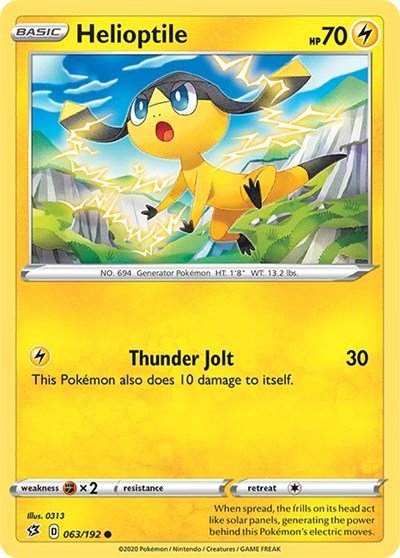 Pokémon card: Helioptile 063/192 from Rebel Clash (Common), Lightning type, front of card