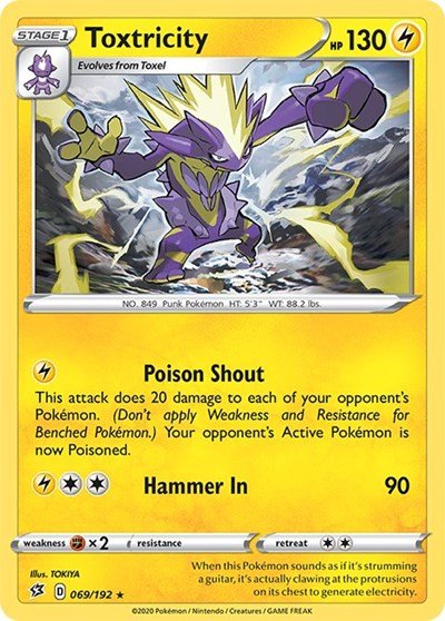 Pokémon card: Toxtricity 069/192 from Rebel Clash (Rare), Lightning type, front of card