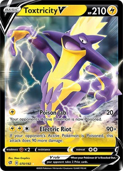 Pokémon card: Toxtricity V 070/192 from Rebel Clash (Ultra Rare), Lightning type, front of card