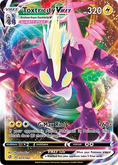 Pokémon card: Toxtricity VMAX 071/192 from Rebel Clash (Ultra Rare), Lightning type, front of card