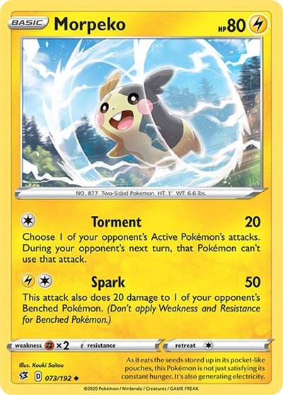 Pokémon card: Morpeko 073/192 from Rebel Clash (Uncommon), Lightning type, front of card